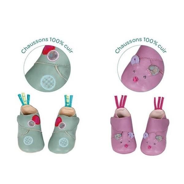 Chaussons en cuir pour b b Moulin Roty C ladon Souple et