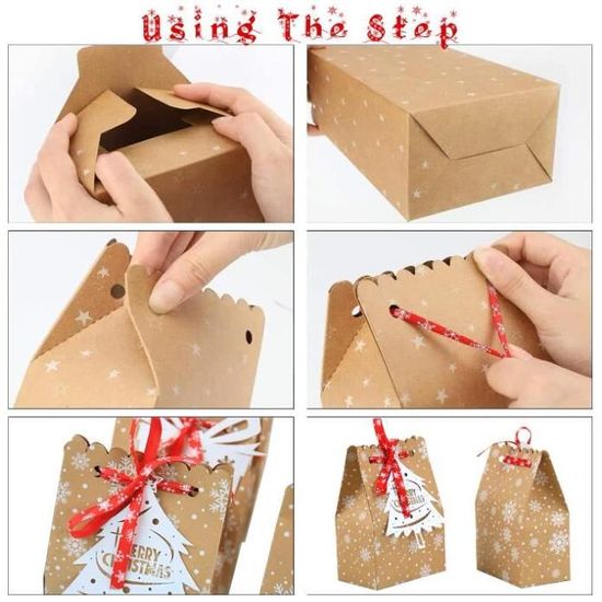 BETESSIN 48 Pcs Sacs Cadeaux De Noël En Papier Kraft - Pochette 13x18cm Avec Autocollants - Sachet Bonbon