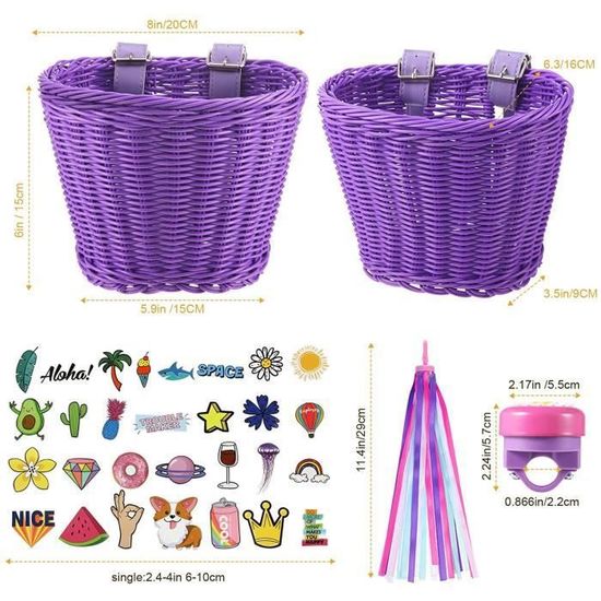 Toyvian Sangles Fixation Panier Vélo – PU/Alu, Réglables, Violet, 1 Paire Pour Avant/Enfant