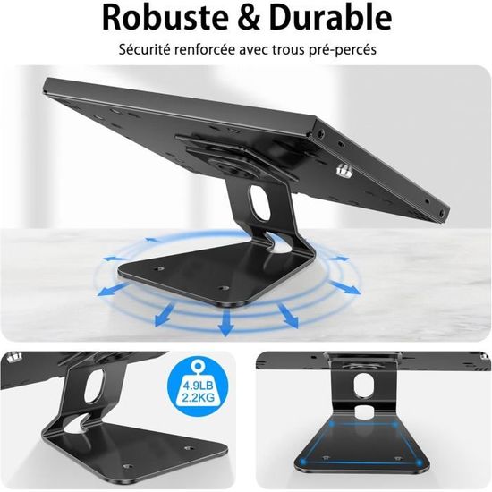 AboveTEK Support Antivol IPad - Verrouillable Rotation 360° Inclinaison 75° - Noir