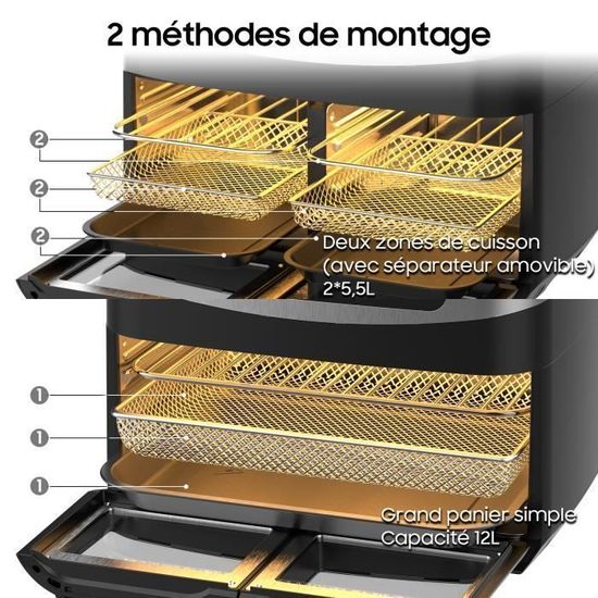 Friteuse Sans Huile Dual Zone OSTBA - 2 Tiroirs 4L (8L Total), 8 Programmes, Fenêtre Visible, Panneau Tactile, 1700W