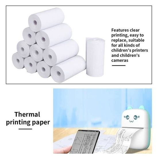 APPAREIL PHOTO NUMERIQUE COMPACT,WHITEPapier thermique blanc 57x25 MM, 10 rouleaux de papier