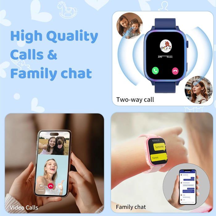 Montre Connectée Enfant GPS Avec Appel Bidirectionnel - Écran 1.44", étanche IP68, SOS, Mode Classe, Pour 3-12 Ans