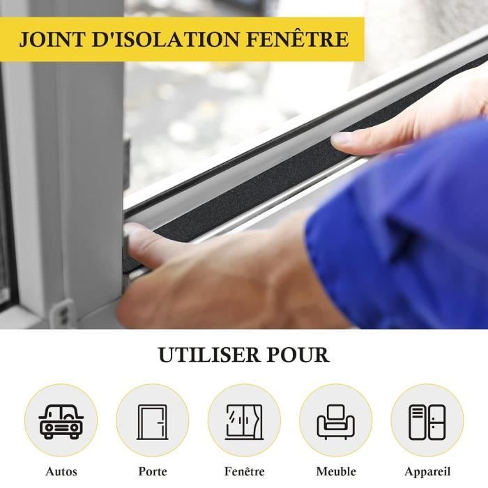 Joint mousse adhésif pour isolation porte fenêtre, joint en bande  autocollant, 3 rouleaux x 6mm x 3mm x 5m, joint de fenetre[1] - Cdiscount  Bricolage
