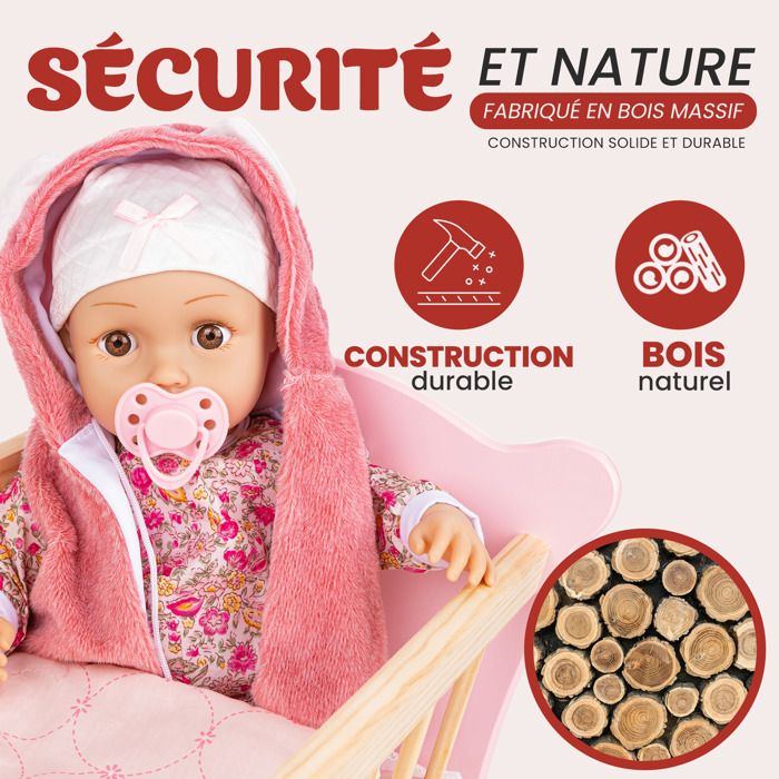 Lit de poupée en bois équipé LOVE BEBE : King Jouet, Accessoires Lit de poupée en bois équipé LOVE BEBE : King Jouet, Accessoires