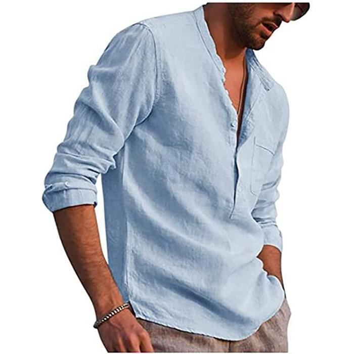 Chemise Homme Manches Longues Minimaliste - Couleur Unie - Coupe Régulière - Tissu Doux Respirant - Pour Bureau, Sortie, Décontracté - 5