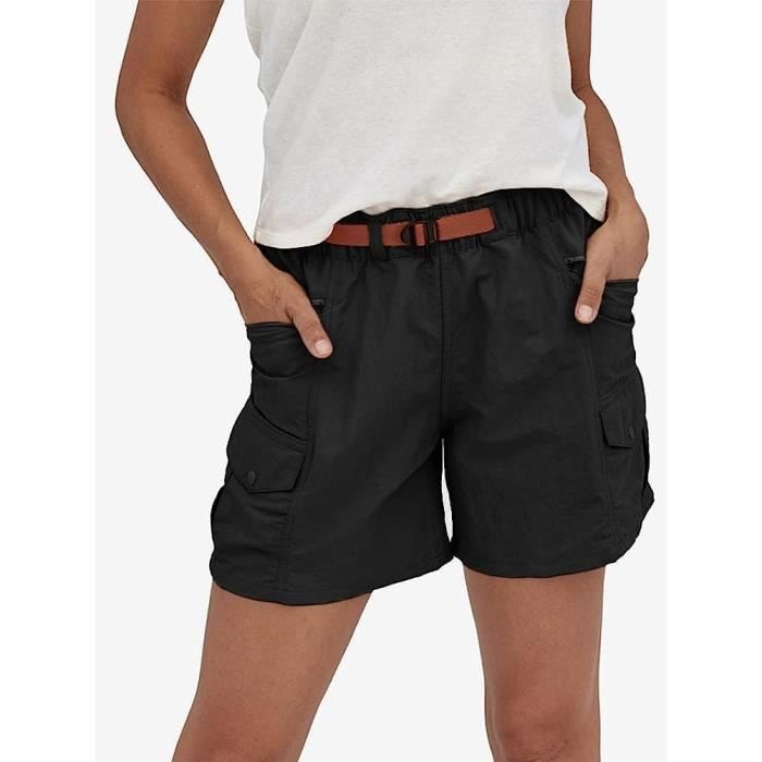 Bermuda Femme Ete Leger Taille Elastique Pantalons Court Taille Haute Fermeture eclair pour Randonnee Golf Loisir Safari noir Noir Cdiscount Pret a Porter