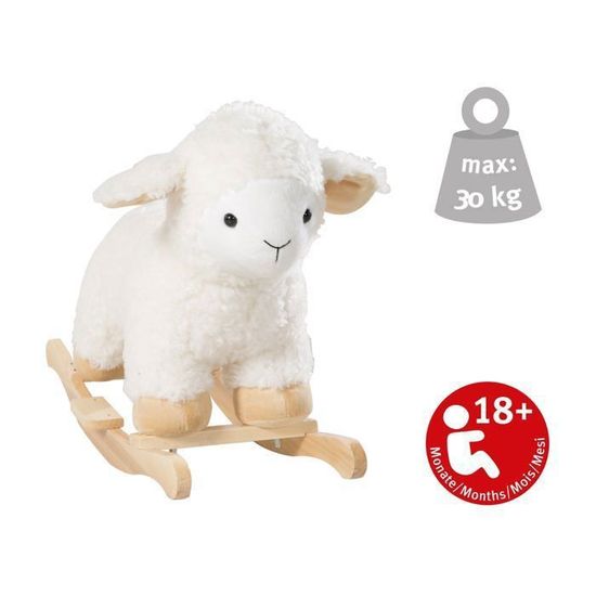 ROBA Agneau à Bascule en Bois et Peluche Douce avec Poignées - Aide à Maîtriser l'Équilibre - dès 18 Mois - Blanc