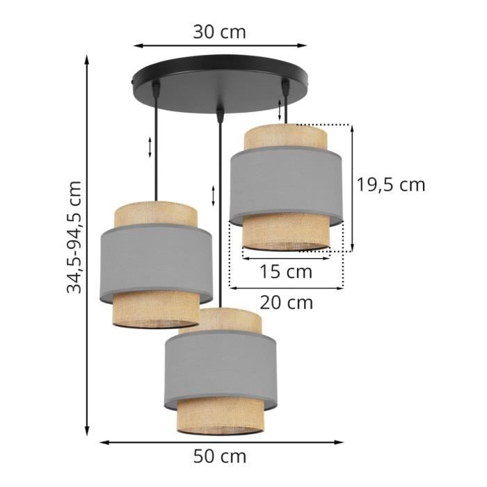 Light-Home Boho Abat Jour Suspension Luminaire Lustre - E27 - À 3 ...