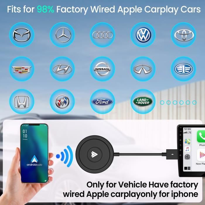 Adaptateur/dongle sans fil Android Auto pour voitures, usine OEM filaire,  Abrts filaire à sans fil, installation facile, Plug and Play