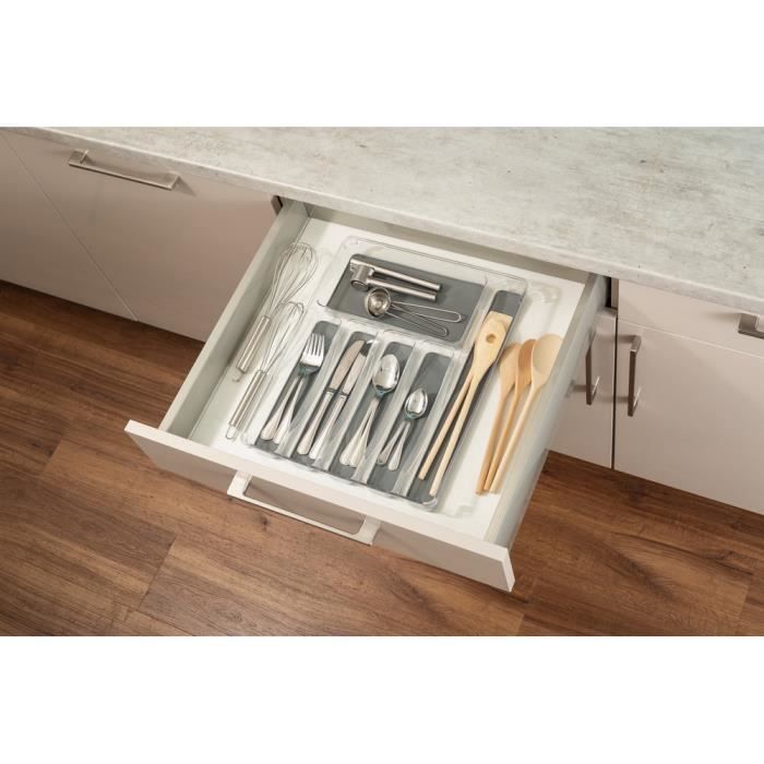 Range-couverts extensible - Plastique - 39,7 à 49,7 x 34 x H 5 cm - Blanc