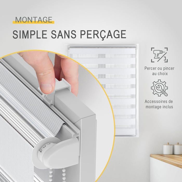 Store Vounot Lot de 2 Store enrouleur jour nuit double 50x150cm Blanc