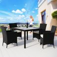 Deuba | Salon de Jardin • ensemble 4+1 | Noir, 4 chaises + table | housses amovibles et lavables • avec coussins couleur crème-0