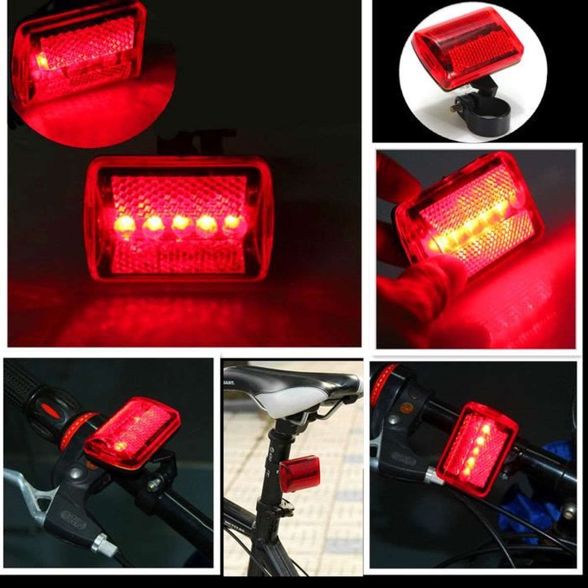 chargement USB Casque de v/élo de feu arri/ère t/émoin lumineux lumi/ère nuit Cinq modes de luminescence conception arri/ère clip