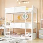 AMAKUS Lit Superposé 3 Places, Lit Enfant Blanc 90x200cm avec Barrière de Sécurité,Cadre de Lit Triple,Échelle et Sommier à Lattes,Bois
