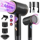 PDZZZD Seche Cheveux ionique Professionnel 2400W Puissant, 3 Températures et 3 Vitesse - avec Support, 2 Concentrateurs, 1 Diffuseur, Noir