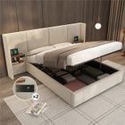 SENSBUN Lit coffre 160x200 avec sommier, table de chevet suspendue et pris USB, lit double avec tête de lit tapissée large en velours beige