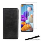 Etui portefeuille noir pour Samsung Galaxy A21S Housse à fermeture magnétique et Verre trempé 2,5D avec Stylet Toproduits®
