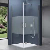 Porte de douche en angle 90x90 Sogood Ravenna24MS Paroi de douche auto-levante en verre ESG avec bande opaque et revêtement Nano