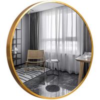 Miroir Mural Rond GOLD&CHROME UNIQUE DESIGN avec Cadre en Aluminium Revêtue en Téflon Minimaliste Décoratif Salle de Bain Moderne
