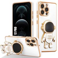 Coque pour iPhone 12 Pro, Protection Silicone Blanc Anti-Rayures avec Support Motif Space Man