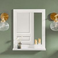 SoBuy FRG129-W Miroir Mural Rectangulaire Miroir de Salle de Bain avec étagère Miroir de Douche Miroir Maquillage Blanc 40x49cm