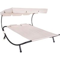Chaise longue de jardin SPRINGOS® avec auvent et oreiller - Beige - Capacité de charge jusqu'à 240 kg