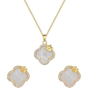 Ensemble De Bijoux Trèfle à Quatre Feuilles - Collier, Boucles D'Oreilles, Bracelet - Acier Inoxydable Plaqué Or 18K - 9