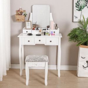 Coiffeuse Avec Miroir Sans Cadre 5 Tiroirs Tabouret Boite De