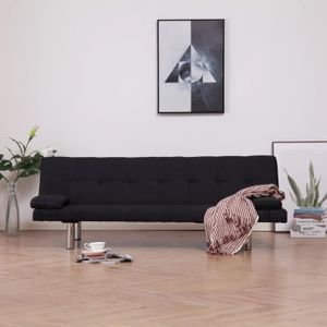 CANAPÉ FIXE Canapé-lit réglable JILL - Sofa convertible - avec deux oreillers Noir Polyester[9208]