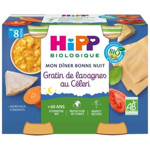 LÉGUMES CUISINÉS Hipp Bio Mon Dîner Bonne Nuit Bol Gratin de Lasagnes au Céleri +8m Lot de 2 x 190g