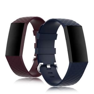 BRACELET MONTRE CONNEC. Bracelet Compatible avec Fitbit Charge 4/Fitbit Charge 3 Bracelet, Souple Remplacement Bracelet Réglable, Rosewood+Bleu marine