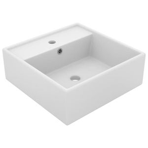 LAVABO - VASQUE Lavabo carré en céramique de luxe avec trop-plein Blanc mat 41x41 cm - VINGVO