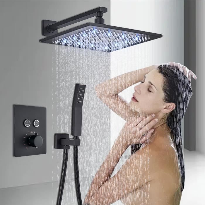 Banio colonne de douche thermostatique Lami - noir mat avec tablette