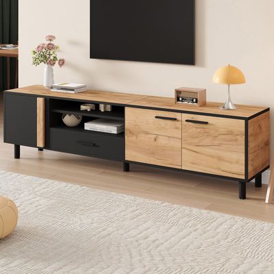 Console Buffet En Bois – 2 Tiroirs + 2 Placards Avec étagère – Table Basse Ou Meuble De Rangement