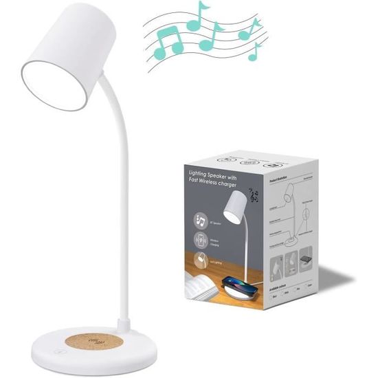 Lampe de bureau LED Bluetooth avec haut-parleur intégré et port USB de  charge - Blanc