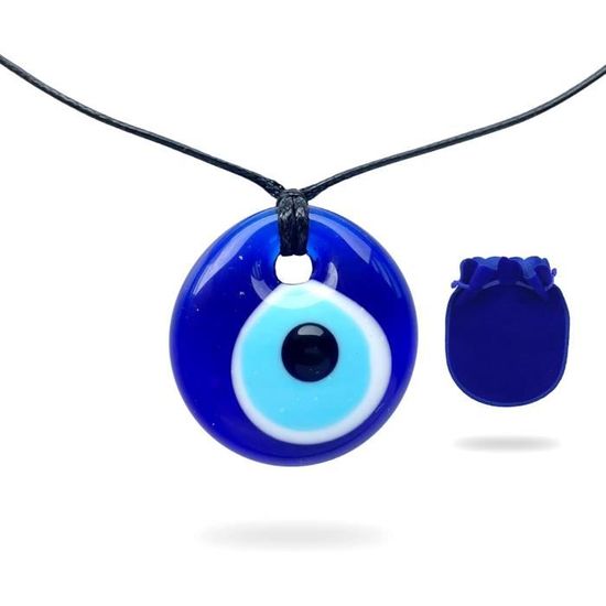 Collier Pendentif œil Turc Bleu - Style Boho Vintage - Alliage, Fait Main - Porte-bonheur, Protection - Cadeau Femme, Amie