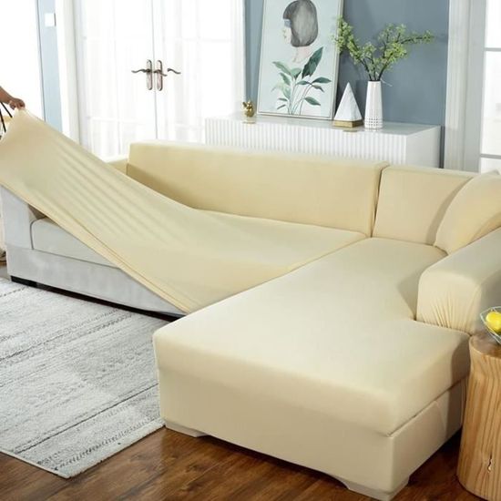 Ystyle Housse Canapé D’Angle Extensible 2 Pièces – Protection L-Shape Beige, Tissu Élastique Étanche, Pour Canapé 2+3 Places