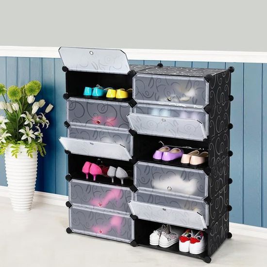 Armoire à Chaussures Meuble à Chaussures Etagère Avec Portes Plastique