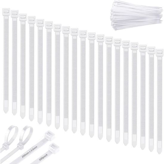 1000 Attaches Câble Autobloquantes Nylon 8 Pouces - Noir, Haute Résistance (8 Kg) - Livraison Gratuite Et Retour 30 Jours