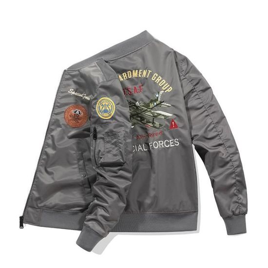 Bomber Homme Gris Blouson Pilote Impermeable Motif Brode Mi saison Leger INSFITY Coupe standard Gris Cdiscount Pret a Porter