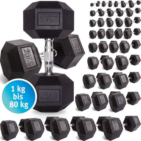 Haltères Hexagonales En Caoutchouc 60kg (2x30kg) - Pour Home Gym Et Studio - Noir