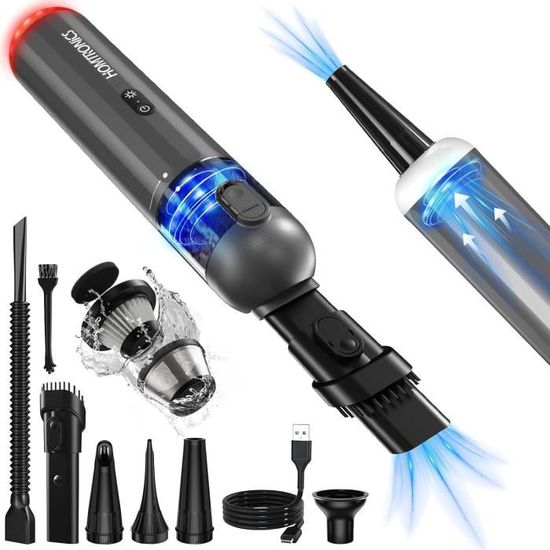 Aspirateur à Main 14000PA Sans Fil USB Rechargeable, Filtre HEPA, Lumière LED - Idéal Pour