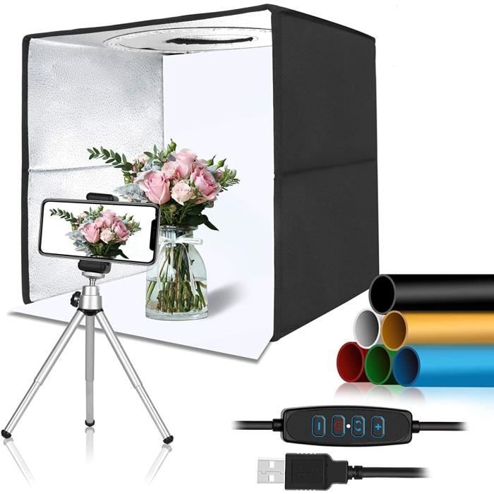 Studio Photo Lumineux Portable YAHILL 30cm*30cm*30cm Tente Lumineuse Pliable pour Photographie avec lumières LED réglable en 3 Couleurs et 4 Couleurs de Toile de Fond 