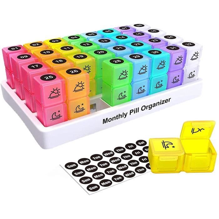 Pilulier Mensuel 31 Jours Avec 32 Compartiments AM/PM – Organisation Des Médicaments Gris