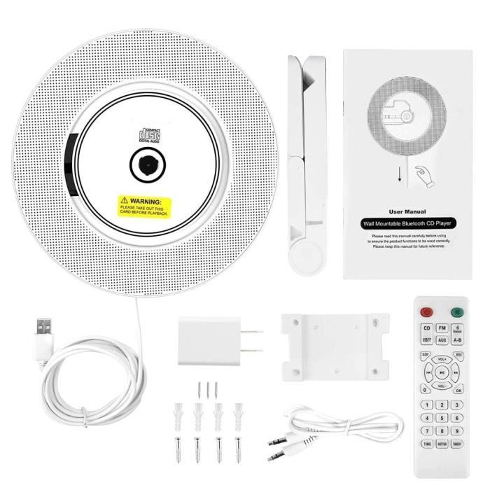 Lecteur CD enfant,Support mural-bureau lecteur CD Bluetooth Home Audio Boombox avec télécommande Radio Portable haut - Type WHITE #A