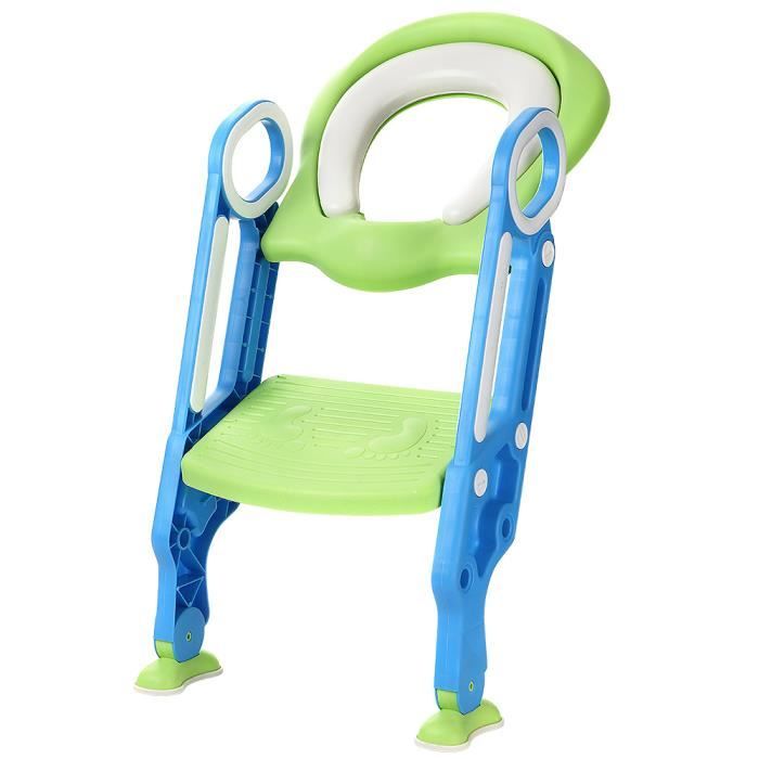 Bébé Réducteur De Toilette Rehausseur Wc Enfant Siège De Toilette Avec Coussin Poignée Bleu et Vert