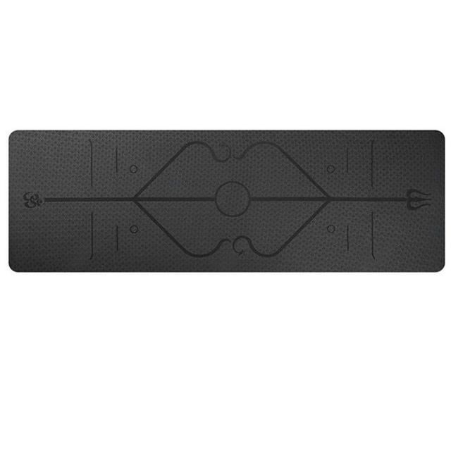 Tapis de yoga avec ligne de positionnement, tapis pour débutants, tapis de gymnastique pour la protection de l'environnement - noir