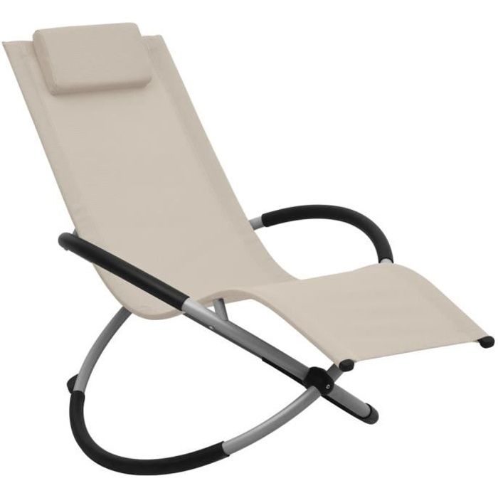 Chaise longue Transat DE jardin Fauteuil Relax Bains de soleil pour Jardin Balcon Camping terrasse pour enfants Acier Crème