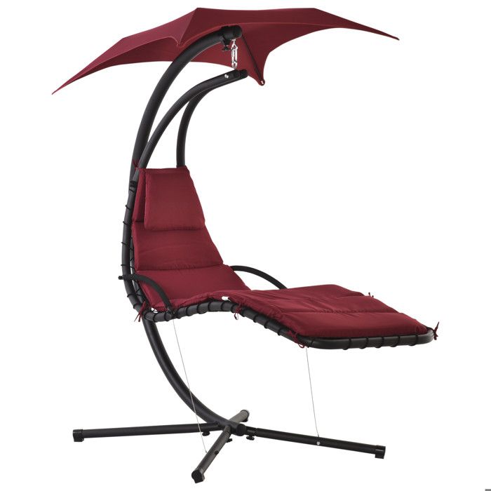 Bain de soleil transat suspendu avec pare-soleil et matelas design contemporain 194L x 117l x 192H cm acier polyester rouge noir ...